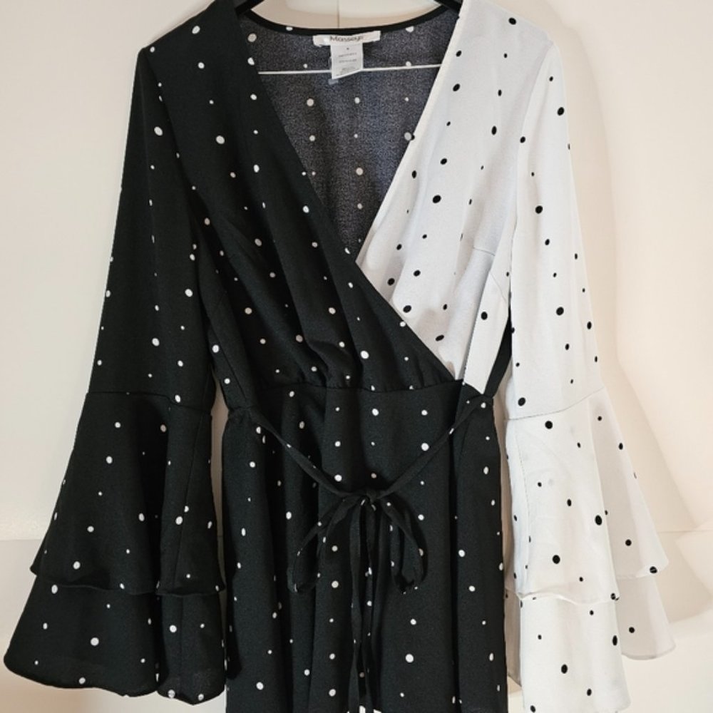 Masseys White and Black Polka dot Top